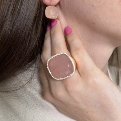 128279 brinco pedra natural quartzo rosa 128244 anel